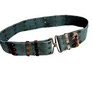 Large 1940's Vintage WW2 Web Canvas Pistol Belt With Brass Buckle